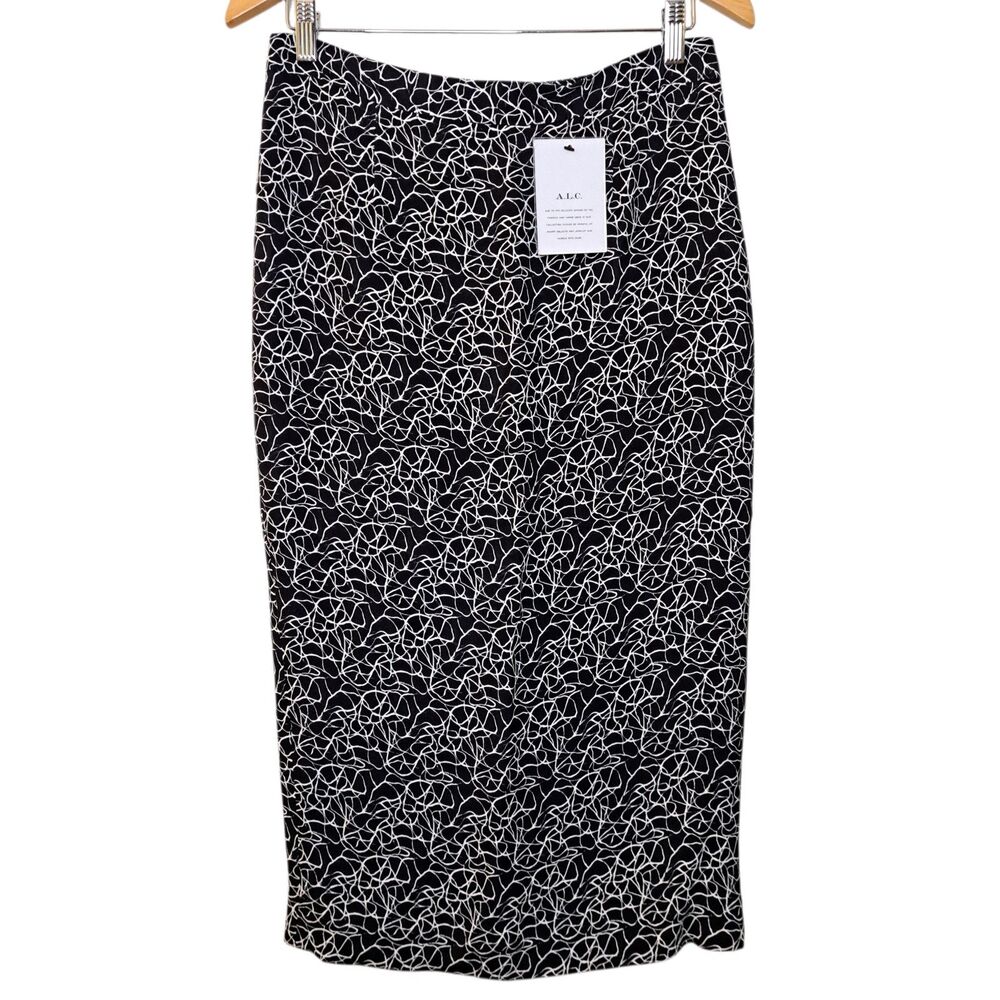 NEW A.L.C. Women 100% Silk knee Pensil skirt size 10 lined abstract print